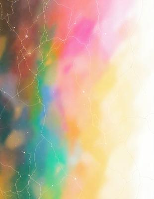 The primary subject of the image is a colorful, swirling pattern that resembles a rainbow. The setting is a white background, which contrasts with the vibrant colors of the pattern. The visual style appears to be a combination of digital art and illustration, creating a dynamic and eye-catching design. The dominant colors are a mix of pink, blue, green, and yellow, giving the image a lively and cheerful atmosphere.