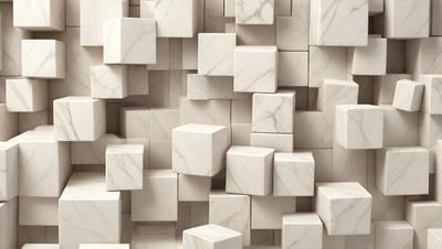 The primary subject of the image is a large, intricate wall made of white marble blocks. The setting is a marble-covered wall, which serves as the background. The visual style is a close-up of the marble wall, showcasing the details of the blocks. The colors and mood of the image are predominantly white, giving it a clean and elegant appearance.