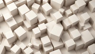 The primary subject of the image is a large number of white blocks, which are arranged in a complex pattern. The setting is a white background, which provides a clean and minimalist appearance. The visual style is a combination of photo and digital art, creating a unique and intricate design. The colors and mood of the image are predominantly white, giving it a clean and modern feel.