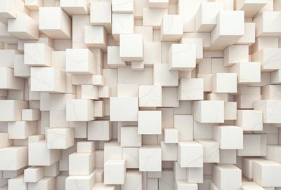 The primary subject of the image is a large white wall with a pattern of white squares. The setting is a room with a white marble wall, which creates a clean and minimalist atmosphere. The visual style is a combination of digital art and illustration, as the wall appears to be a digital artwork or illustration of a marble wall. The colors and mood are predominantly white, giving the scene a calm and serene feel.