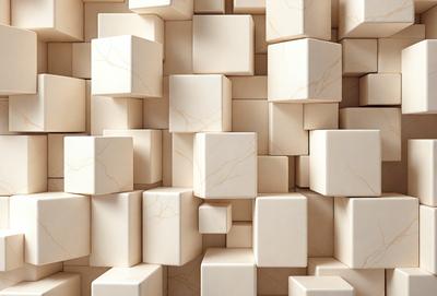 The primary subject of the image is a large wall made of white marble blocks. The setting is a stone wall, and the visual style is a photo. The dominant colors are white and gray, creating a clean and elegant atmosphere.