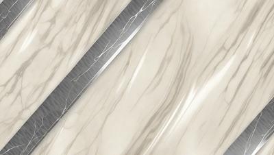 The primary subject of the image is a large, shiny knife. The knife is placed on a marble countertop, which serves as the setting for the scene. The visual style of the image is a photo, capturing the details of the knife and the marble surface. The colors in the image are predominantly white, with the marble countertop and the knife reflecting light, creating a clean and elegant atmosphere.