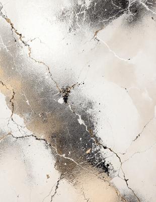 The image features a white marble wall with a cracked and peeling texture. The cracked wall appears to be a part of a building, and the peeling paint adds a sense of age and wear to the scene. The primary subject of the image is the cracked and peeling wall, which serves as the focal point of the scene. The setting is indoors, likely within a building, and the visual style is a combination of photo and digital art, as the cracked wall appears to be a part of a digital