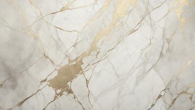 The primary subject of the image is a marble wall with a gold-colored design. The setting is a room with a white background. The visual style is a close-up of the marble wall, showcasing the intricate gold pattern. The colors and mood of the image are predominantly white and gold, creating a luxurious and elegant atmosphere.