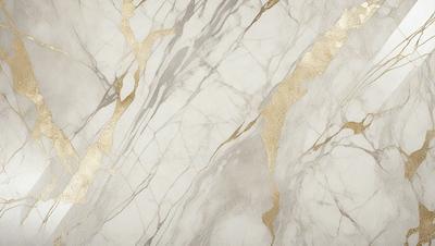 The primary subject of the image is a marble wall with a gold accent. The setting is a room with a white marble wall, and the visual style is a close-up of the wall. The colors and mood of the image are predominantly white and gold, creating a luxurious and elegant atmosphere.