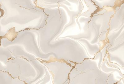 The primary subject of the image is a white marble wall with gold accents. The setting is a room with a white marble floor. The visual style is a close-up of the marble wall, showcasing its intricate patterns and textures. The colors and mood of the image are predominantly white and gold, creating a luxurious and elegant atmosphere.