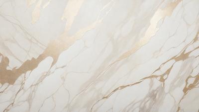 The primary subject of the image is a marble wall with a gold-colored design. The setting is a room with a white marble wall, and the visual style is a combination of a photo and digital art. The dominant colors are white and gold, creating a luxurious and elegant atmosphere.