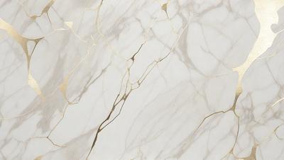 The primary subject of the image is a marble wall with a gold-colored design. The setting is a room with a white marble wall, and the visual style is a close-up of the wall. The colors and mood of the image are predominantly white and gold, creating a luxurious and elegant atmosphere.