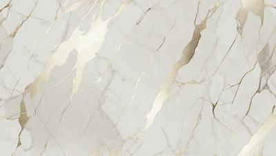 The primary subject of the image is a marble wall with a gold-colored design. The setting is a room with a white marble surface. The visual style is a combination of a photo and digital art, creating a unique and intricate pattern. The dominant colors are white and gold, giving the wall a luxurious and elegant appearance.