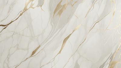 The primary subject of the image is a marble wall with a gold-colored pattern. The setting is a room with a white background. The visual style is a close-up of the marble wall, showcasing the intricate gold pattern. The colors and mood of the image are predominantly white and gold, creating a luxurious and elegant atmosphere.