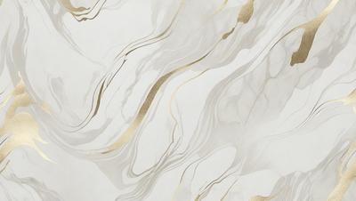 The primary subject of the image is a marble wall with a gold-colored design. The setting is a room with a white background, and the visual style appears to be a combination of a photo and digital art. The dominant colors are white and gold, creating a luxurious and elegant atmosphere.