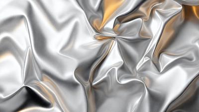 The primary subject of the image is a close-up of a shiny, reflective surface, possibly a piece of metal or a mirror. The setting is a room with a yellowish background, which adds a warm and inviting atmosphere to the scene. The visual style is a combination of a photo and a digital art, as the image appears to be a close-up of a reflective surface, but the overall appearance is more like a digital artwork. The colors and mood of the image are predominantly silver and reflective