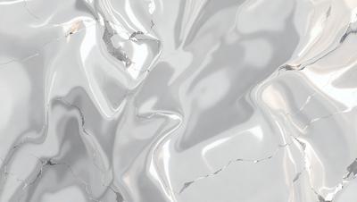 The primary subject of the image is a silver, metallic surface with a patterned texture. The setting is a white, shiny background that contrasts with the silver surface. The visual style is a combination of photo and digital art, creating a unique and intricate pattern. The colors and mood of the image are predominantly silver and white, giving it a clean and modern appearance.