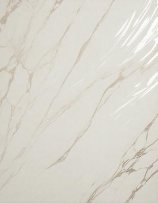 The primary subject of the image is a marble wall with a water-like texture. The setting is a bathroom, and the visual style is a photo. The dominant colors are white and gray, creating a clean and elegant atmosphere.