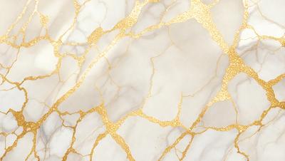 The primary subject of the image is a marble wall with gold veins. The setting is a room with a white marble surface. The visual style is a close-up of the marble wall, showcasing the gold veins. The colors and mood of the image are predominantly white and gold, giving it a luxurious and elegant appearance.