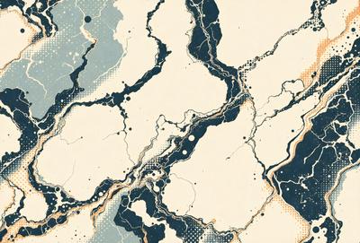 The primary subject of the image is a close-up of a rocky surface with a blue and white color scheme. The setting is a rocky environment, and the visual style appears to be a combination of a photo and a digital art or illustration. The dominant colors are blue and white, creating a calm and serene atmosphere.