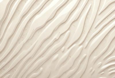The primary subject of the image is a white, textured wall with a pattern of swirls and waves. The setting is a room with a white background, and the visual style appears to be a combination of a photo and digital art. The dominant colors are white and gray, creating a clean and minimalist atmosphere.