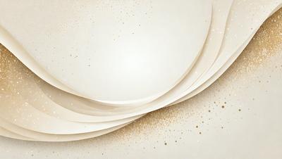 The primary subject of the image is a white sheet of paper with gold glitter sprinkled on it. The setting is a white background, and the visual style appears to be a combination of a photo and digital art. The colors and mood of the image are predominantly white and gold, creating a warm and elegant atmosphere.