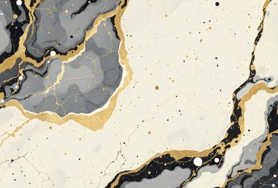 The primary subject of the image is a marble-like surface with a gold and black color scheme. The setting is a rocky, textured surface, possibly a wall or a piece of art. The visual style is a combination of digital art and illustration, creating a unique and intricate design. The colors and mood of the image are bold and striking, with the gold and black elements adding a sense of luxury and sophistication.