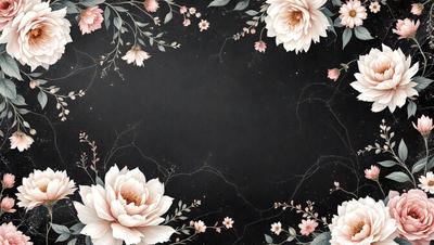 The primary subject of the image is a black background with white flowers and leaves. The setting is a dark background, which contrasts with the white flowers and leaves. The visual style is a combination of digital art and illustration, creating a unique and artistic representation of the flowers. The colors and mood of the image are predominantly dark and moody, with the white flowers and leaves providing a touch of brightness and elegance.