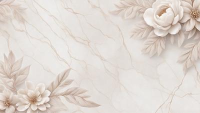 The primary subject of the image is a marble wall with a pattern of white flowers. The setting is a room with a white marble surface, which adds to the elegance of the scene. The visual style is a combination of a photo and digital art, creating a realistic yet artistic representation of the marble wall. The colors and mood of the image are predominantly white, giving it a clean and sophisticated appearance.