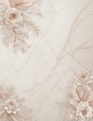 The primary subject of the image is a marble wall with a pattern of white flowers. The setting is a room with a white marble surface, which adds to the elegance of the scene. The visual style is a combination of digital art and illustration, creating a realistic and detailed representation of the flowers. The colors and mood of the image are predominantly white, giving it a clean and sophisticated appearance.