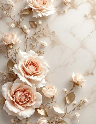 The primary subject of the image is a beautiful arrangement of white and pink flowers. The flowers are arranged in a vase, and they are placed on a marble surface, which adds a touch of elegance to the scene. The visual style of the image is a combination of photo and digital art, creating a realistic yet artistic representation of the flowers. The colors and mood of the image are predominantly white and pink, giving it a delicate and serene atmosphere.