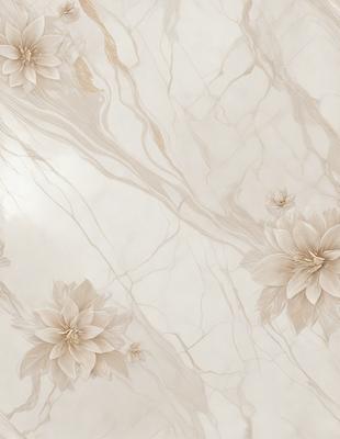 The primary subject of the image is a marble wall with a pattern of white flowers. The setting is a room with a white marble surface, which adds to the overall visual style. The flowers are the main focus of the image, and the colors are predominantly white, giving the scene a clean and elegant atmosphere.