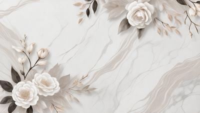The primary subject of the image is a white flower, which is the main focus of the scene. The setting is a white marble wall, which serves as the backdrop for the flower. The visual style of the image is a combination of photo and digital art, creating a realistic yet artistic representation of the flower. The dominant colors in the image are white and gray, giving the scene a clean and elegant appearance.