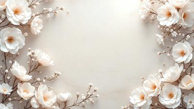 The primary subject of the image is a white flower, which is the main focus of the scene. The setting is a white marble surface, which serves as the backdrop for the flower. The visual style of the image is a combination of photo and digital art, creating a realistic yet artistic representation of the flower. The dominant colors in the image are white and light shades, giving the scene a clean and serene atmosphere.