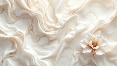 The primary subject of the image is a white flower, which is the main focus of the scene. The setting is a marble surface, which serves as the backdrop for the flower. The visual style of the image is a close-up of the flower, showcasing its details. The colors in the image are predominantly white, giving the scene a clean and elegant atmosphere.