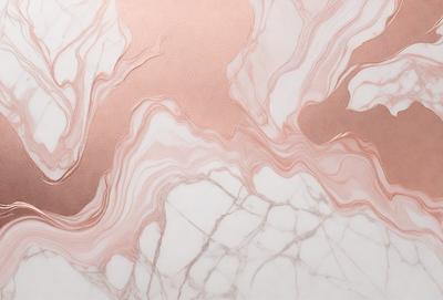 The primary subject of the image is a marble-like surface with a pinkish hue. The setting is a white background, which contrasts with the marble. The visual style is a combination of a photo and digital art, creating a unique and intricate pattern. The colors and mood of the image are predominantly pink, giving it a warm and elegant appearance.