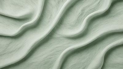 The primary subject of the image is a white, curly, and wavy fabric. The setting is a green background, which adds a contrasting color to the scene. The visual style is a close-up of the fabric, showcasing its texture and details. The colors and mood of the image are predominantly white and green, creating a calm and serene atmosphere.