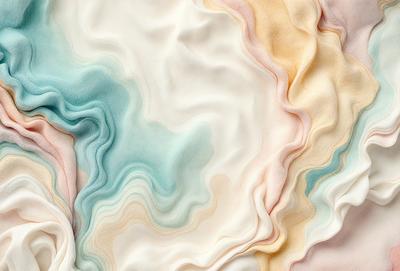 The primary subject of the image is a close-up of a piece of fabric, possibly a sheet or a blanket. The setting is a white background, which provides a clean and minimalistic look. The visual style is a combination of a photo and a digital art, as the fabric appears to be a blend of both. The colors and mood of the image are predominantly white and neutral, giving it a calm and serene atmosphere.