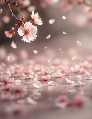 The primary subject of the image is a blurry, pink flower, which is the main focus of the scene. The setting is a pink flower petal-covered surface, which serves as the backdrop for the image. The visual style is a close-up of the flower, creating a sense of depth and detail. The dominant colors in the image are pink and white, giving it a soft and delicate atmosphere.