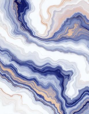 The primary subject of the image is a blue and white marbled stone. The setting is a white background, and the visual style appears to be a photo. The dominant colors are blue and white, creating a calm and serene atmosphere.