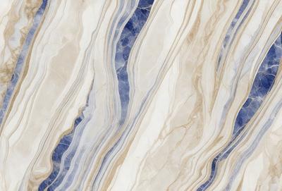 The primary subject of the image is a marble tile with a blue and white pattern. The setting is a bathroom, as indicated by the presence of the marble tile. The visual style is a close-up of the tile, showcasing its intricate design. The dominant colors are blue and white, creating a clean and elegant atmosphere.