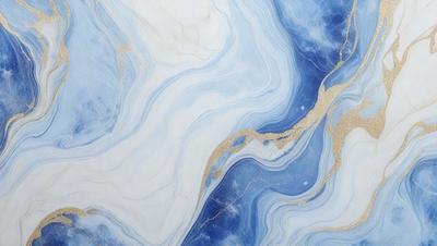 The primary subject of the image is a blue and white marble tile. The setting is a bathroom, with the marble tile covering the walls and floor. The visual style is a close-up of the tile, showcasing its intricate design and texture. The dominant colors are blue and white, creating a serene and elegant atmosphere.