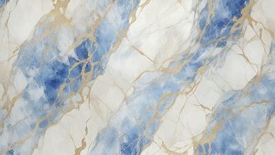 The primary subject of the image is a marble wall with a blue and white striped pattern. The setting is a room with a blue and white marble wall, which serves as the background. The visual style is a combination of a photo and a drawing, creating a unique and artistic representation of the marble wall. The dominant colors are blue and white, giving the image a clean and elegant appearance.