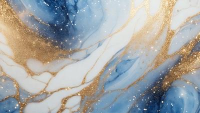 The primary subject of the image is a blue and gold swirling pattern, which appears to be a painting or a digital artwork. The setting is a white surface, possibly a wall or a canvas, where the pattern is displayed. The visual style suggests that the image is a creative and artistic representation of the swirling pattern. The dominant colors in the image are blue and gold, creating a sense of depth and richness in the artwork.