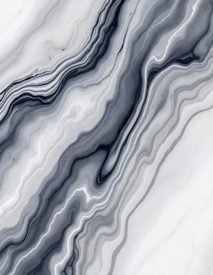 The primary subject of the image is a marble-like pattern, which is the main object, scene, or focus of the image. The setting or background features a white marble-like surface, which adds to the visual style of the image. The colors and mood of the image are predominantly gray and black, creating a sense of depth and sophistication.
