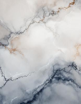The primary subject of the image is a marble countertop with a white and grey color scheme. The setting is a kitchen or bathroom environment, with the countertop being the main focus. The visual style is a close-up of the marble countertop, showcasing its texture and patterns. The colors and mood of the image are predominantly neutral, with a touch of elegance and sophistication.