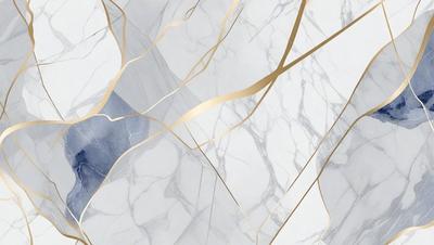 The primary subject of the image is a marble wall with a gold pattern. The setting is a room with a white marble surface. The visual style is a combination of a photo and digital art, creating a unique and intricate design. The dominant colors are white and gold, giving the room a luxurious and elegant atmosphere.