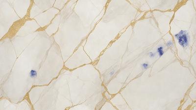 The primary subject of the image is a marble wall with a gold-colored pattern. The setting is a room with a white background. The visual style is a photo of the marble wall. The dominant colors are gold and white, creating a luxurious and elegant atmosphere.