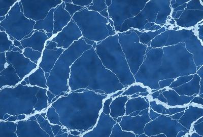 The primary subject of the image is a blue and white marbled surface, which appears to be a wall or a piece of art. The setting is a room with a blue background, and the visual style is a close-up of the marbled surface. The colors and mood of the image are predominantly blue and white, creating a calm and serene atmosphere.
