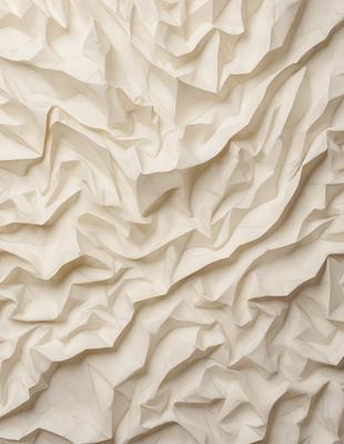The primary subject of the image is a large, textured wall made of paper. The setting is a room with the wall as the main focus. The visual style is a combination of digital art and illustration, creating a unique and intricate design. The colors and mood of the image are predominantly white, giving it a clean and minimalist appearance.