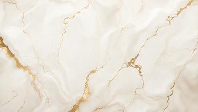 The primary subject of the image is a marble surface with gold veins. The setting is a white marble wall, and the visual style is a close-up of the marble surface. The colors and mood of the image are predominantly white and gold, creating a luxurious and elegant atmosphere.
