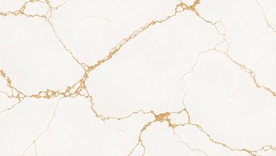 The primary subject of the image is a marble wall with a gold-colored texture. The setting is a white wall, and the visual style is a close-up of the marble wall. The colors and mood of the image are predominantly white and gold, creating a luxurious and elegant atmosphere.