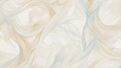 The primary subject of the image is a white and blue marbled wallpaper design. The setting is a white marbled wall, and the visual style is a combination of digital art and illustration. The dominant colors are white and blue, creating a calm and soothing atmosphere.