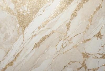 The primary subject of the image is a marble wall with a gold-colored pattern. The setting is a room with a white background. The visual style is a close-up of the marble wall, showcasing its intricate design. The colors and mood of the image are warm and elegant, with the gold pattern adding a touch of luxury to the marble wall.